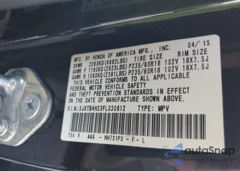 2015 Acura Rdx from USA, damaged, VIN 5J8TB4H33FL030812